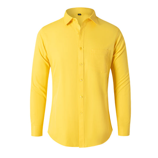 Solid Color Long Sleeve Men's Shirt - Slim Fit Casual Wear