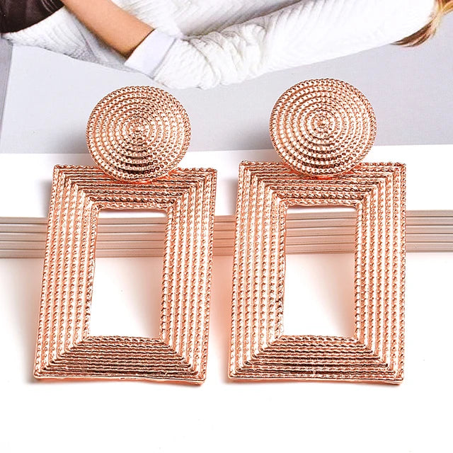 Geometric Gold Color Metal Dangle Drop Earrings - Neon North Clothing