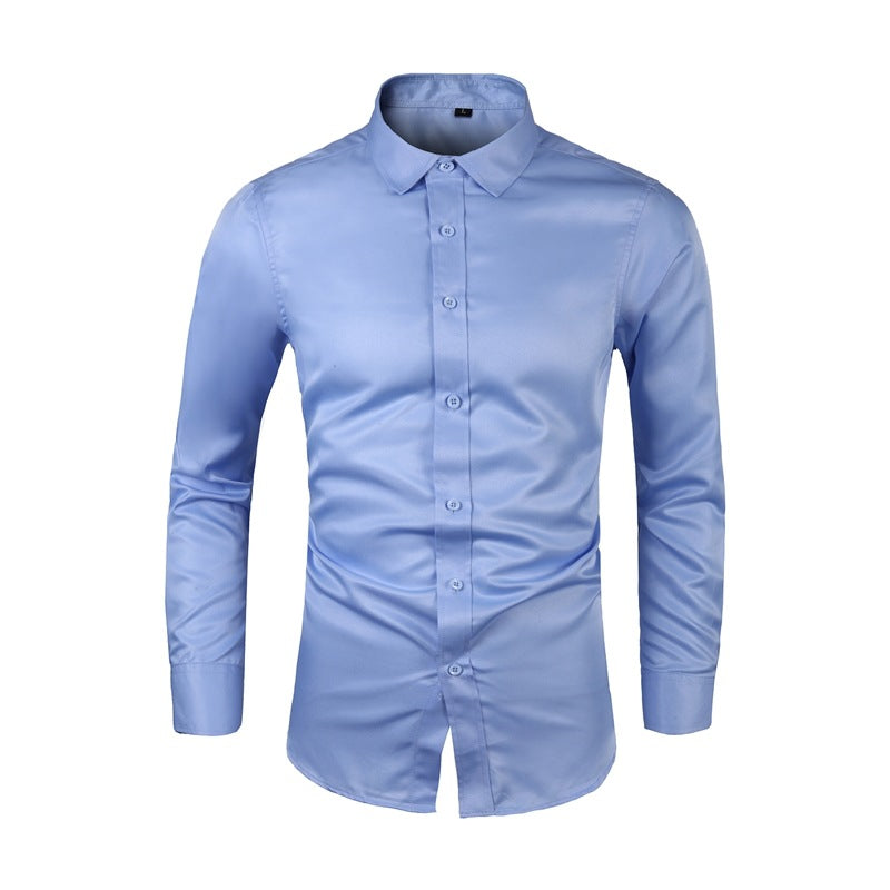 Long-sleeve Plus-size Business Shirt with Lapel Collar - Slim Fit Solid Color