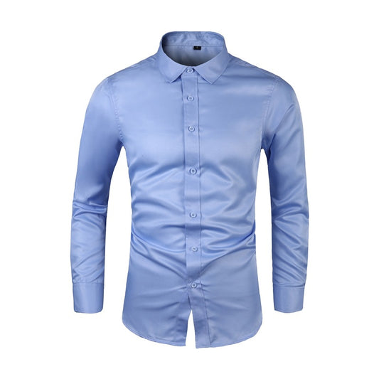 Long-sleeve Plus-size Business Shirt with Lapel Collar - Slim Fit Solid Color