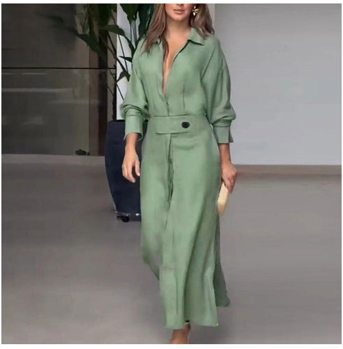 Vestido de manga larga con cuello en V y solapa para mujer