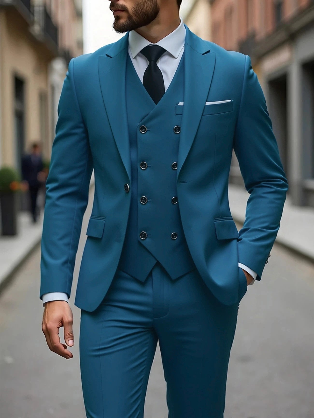 Double-breasted Three-Piece Suit Set for Men – Stylish Business Attire
