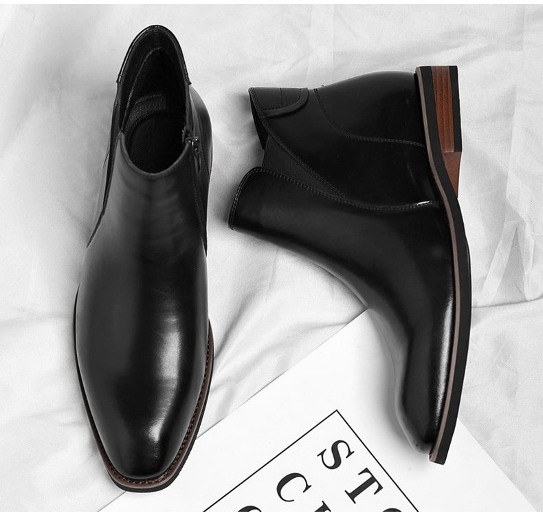 Mens Retro High-Top Leather Boots for Formal Style