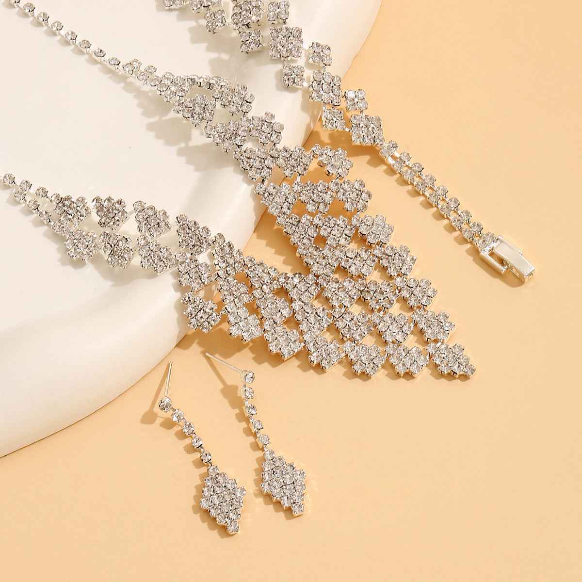 Diamond-shaped Jewelry Set: Necklace, Bracelet, and Earrings for Women