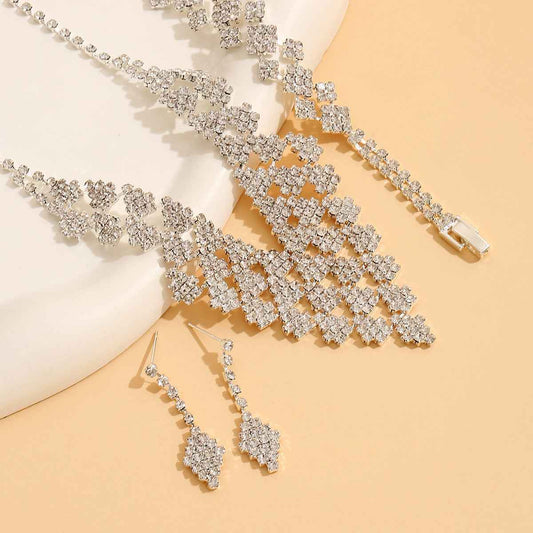 Diamond-shaped Jewelry Set: Necklace, Bracelet, and Earrings for Women