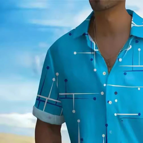 Fashion Printed Men's Short Sleeve Shirt with Lapel Design