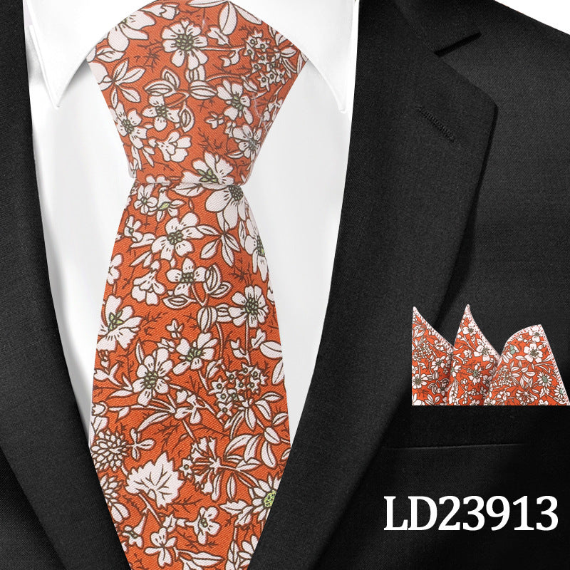 Casual Floral Pocket Square Set - Cotton Floral Print 6cm Tie Pocket Square 2 Piece Set - Neon North Clothing