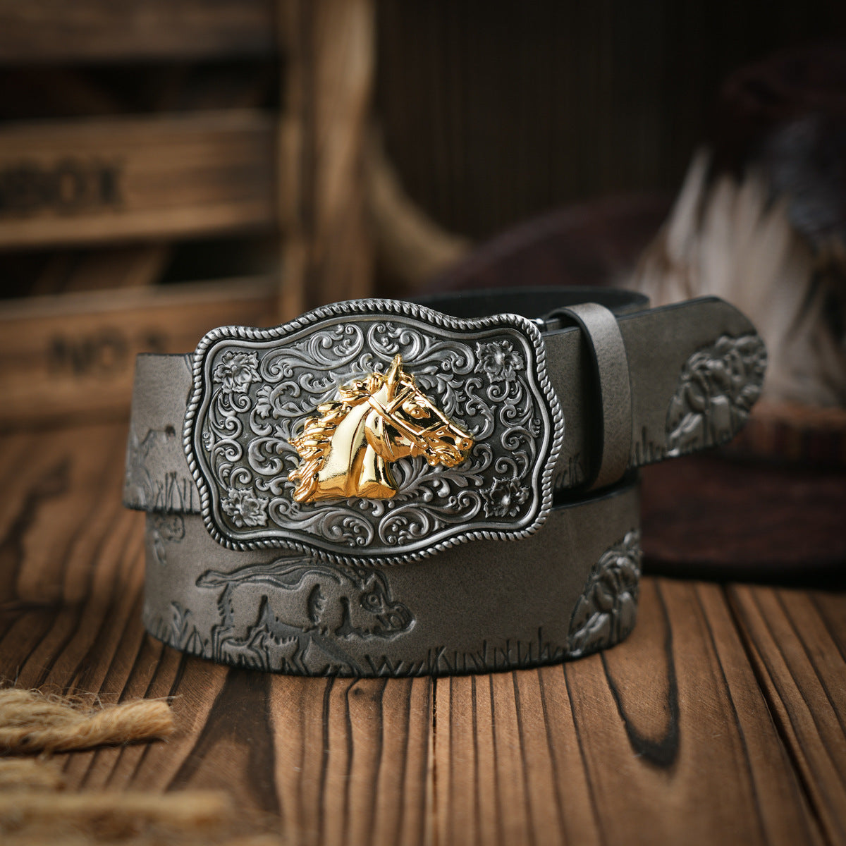 Punk Leather Denim Belt with Unique Wildlife Style Buckle - Neon North Clothing