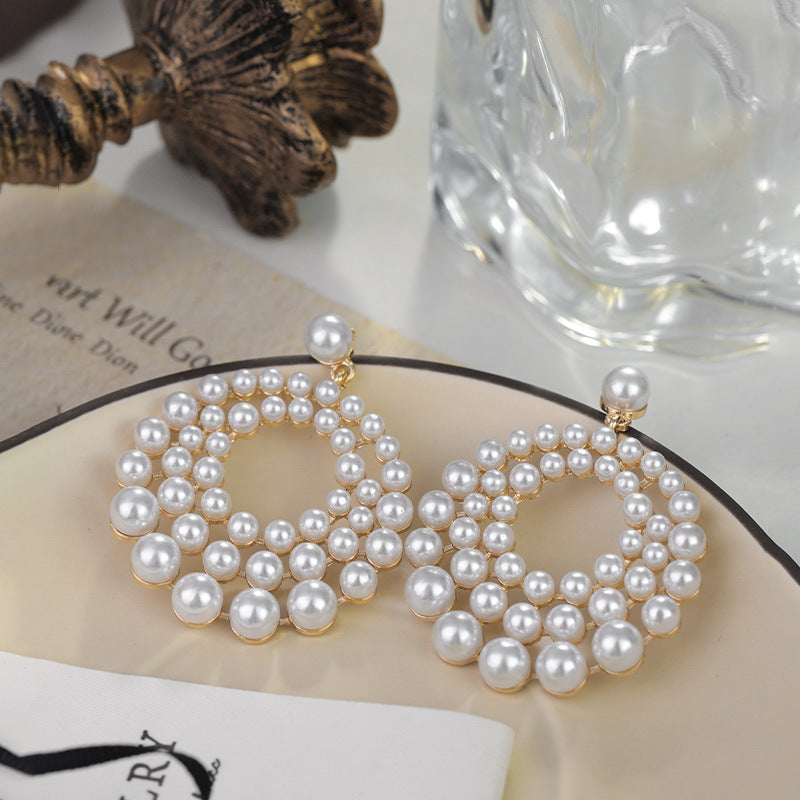 Electroplated Pearl Earrings - Geometric Hollow Design