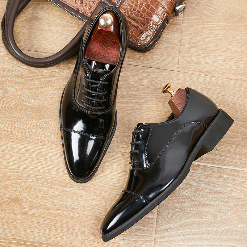 Chaussures Oxford à bout pointu et semelle souple pour homme d'affaires, en cuir verni à trois articulations 