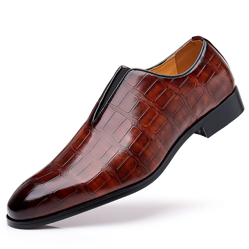 Stone Pattern Leather Shoes - Breathable Slip-On Casual Style