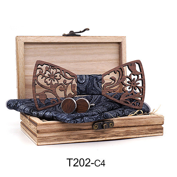 Wooden Bow Tie Cufflinks Set - Stylish Fashion Accessory for Men - Neon North Clothing