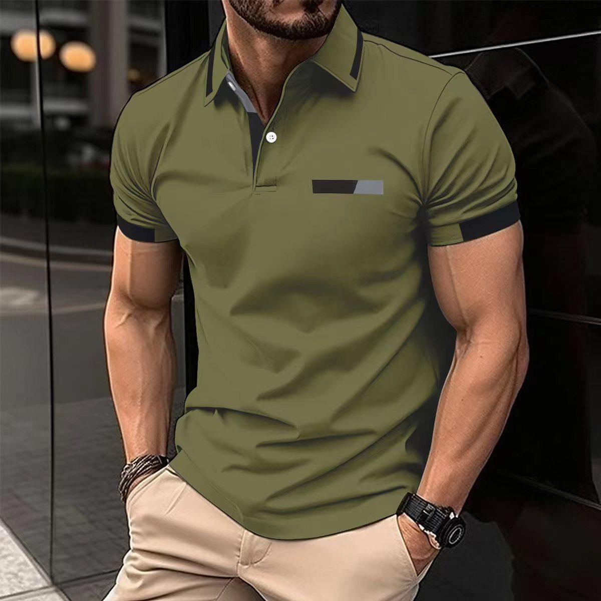 Faux Pocket Lapel Polo Shirt for Business Casual Style - Neon North Clothing
