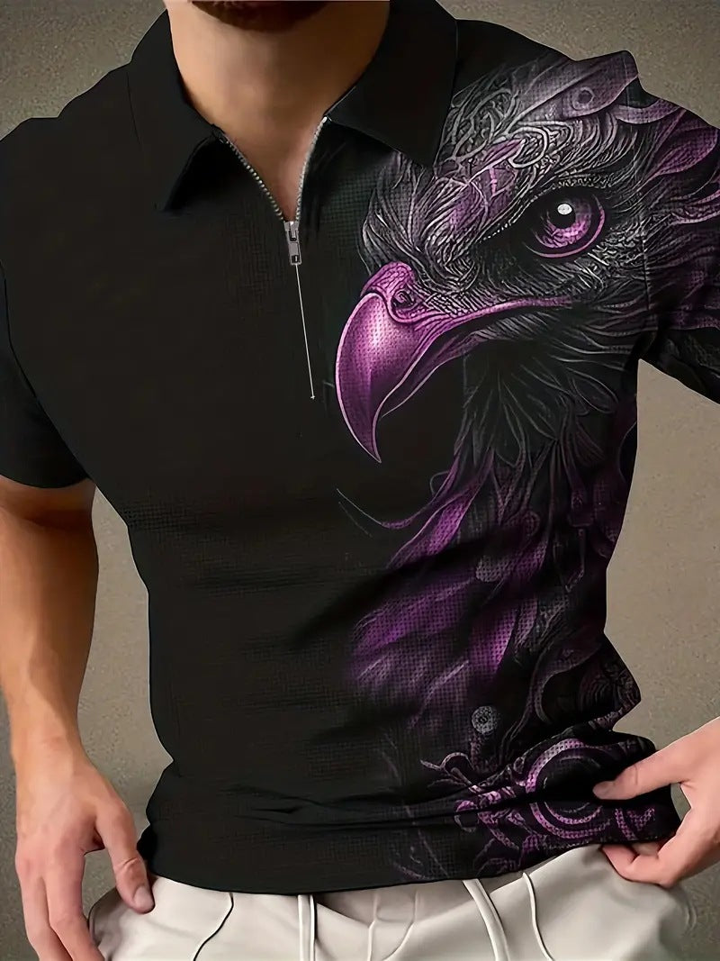 Men's Breathable Polo Shirt - Graphic 3 Quarter Zip Style - Neon North Clothing