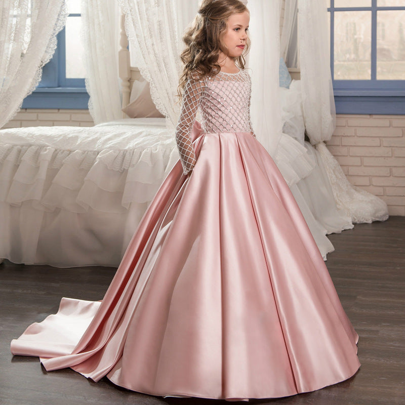 Mesh Long Sleeve Girls Dress for Elegant Casual Wear
