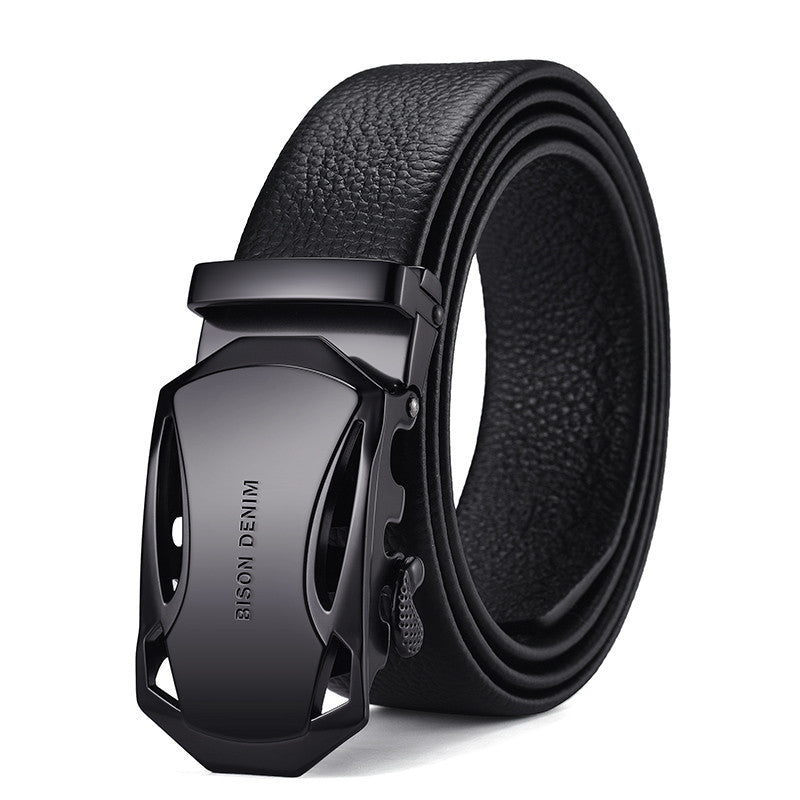 Men's Bison Leather Belt with Automatic Buckle for Business Use - Neon North Clothing