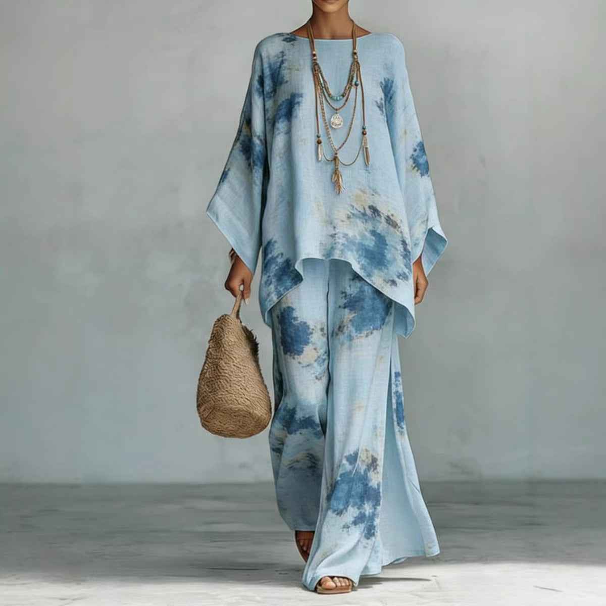 Women's Floral Print Linen Wide-Leg Set for Effortless Style