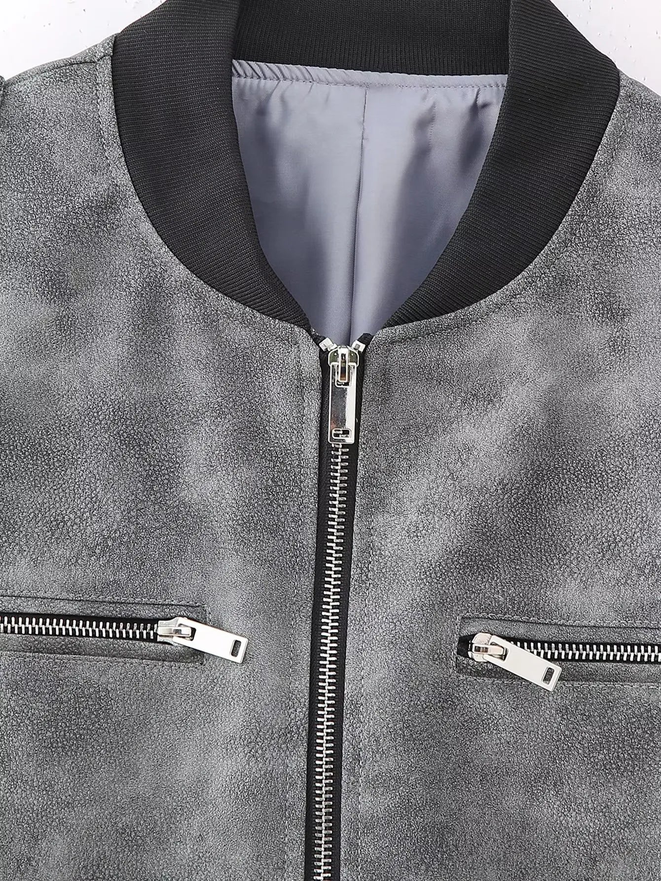 Faux Leather Zipper Cropped Bomber Jacket - Neon North Clothing