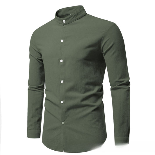 Men's Slim Fit Long-sleeve Shirt - Stand-up Collar Solid Color Design