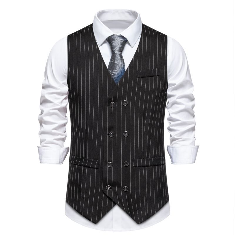 New Mens Vertical-striped Waistcoat Double-breasted Stylish Design