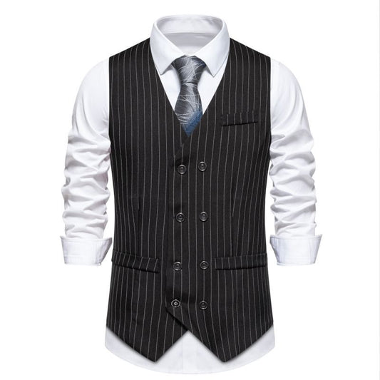 New Mens Vertical-striped Waistcoat Double-breasted Stylish Design