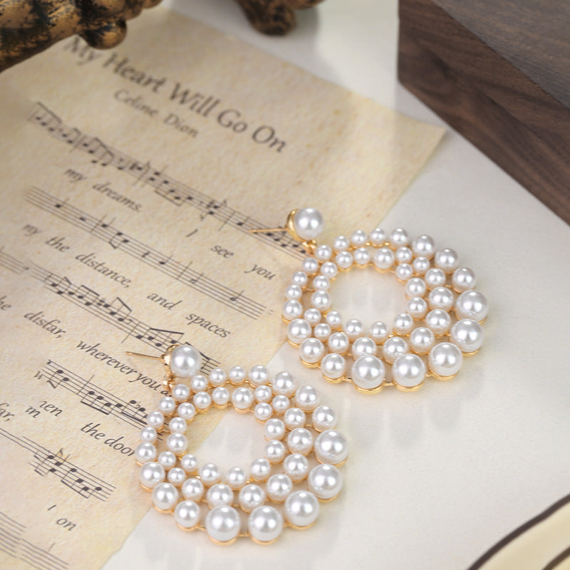 Electroplated Pearl Earrings - Geometric Hollow Design