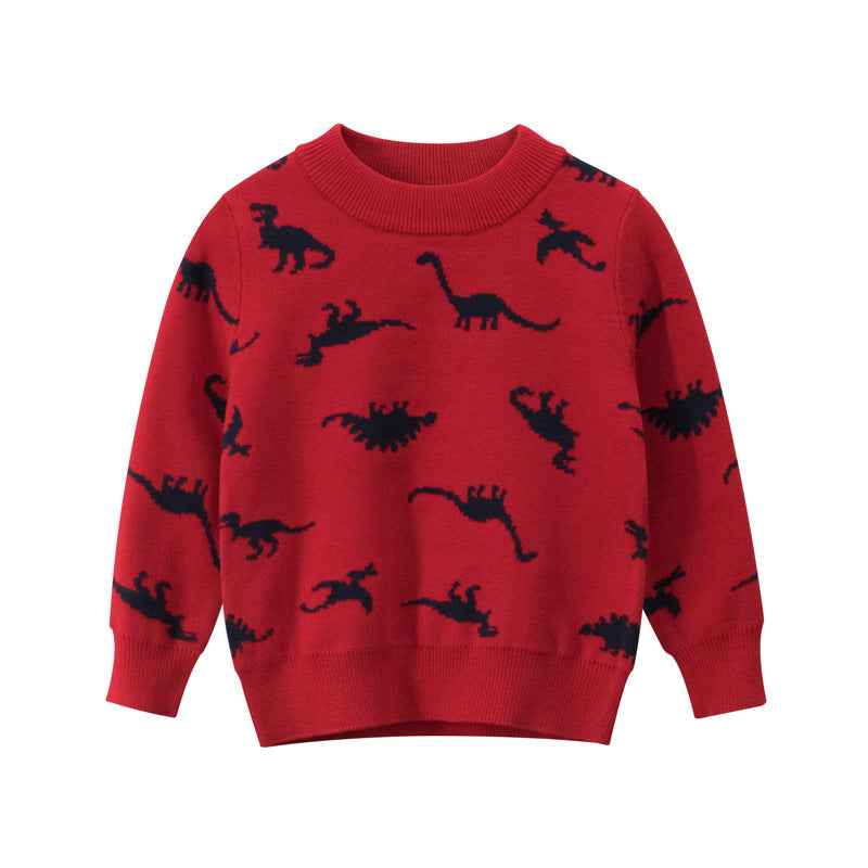 Cozy Knit Dinosaur Print Pullover for Ultimate Comfort