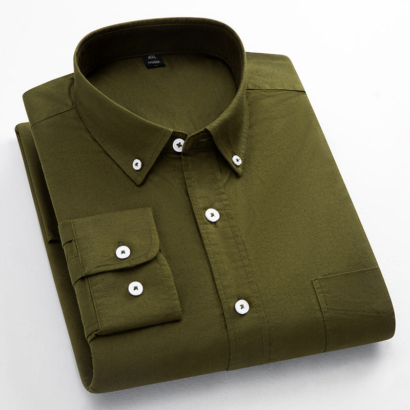 Mens Breathable Oxford Shirt - Pure Cotton Solid-Color Slim Fit