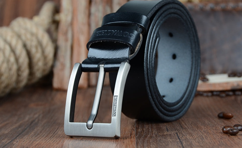 Genuine Leather Men's Belt with Pin Buckle Design - Neon North Clothing