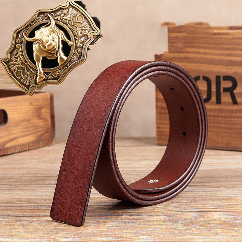Men's Cowhide Buckle Belt with Copper Buckle - Head Layer Cowhide Smooth Design