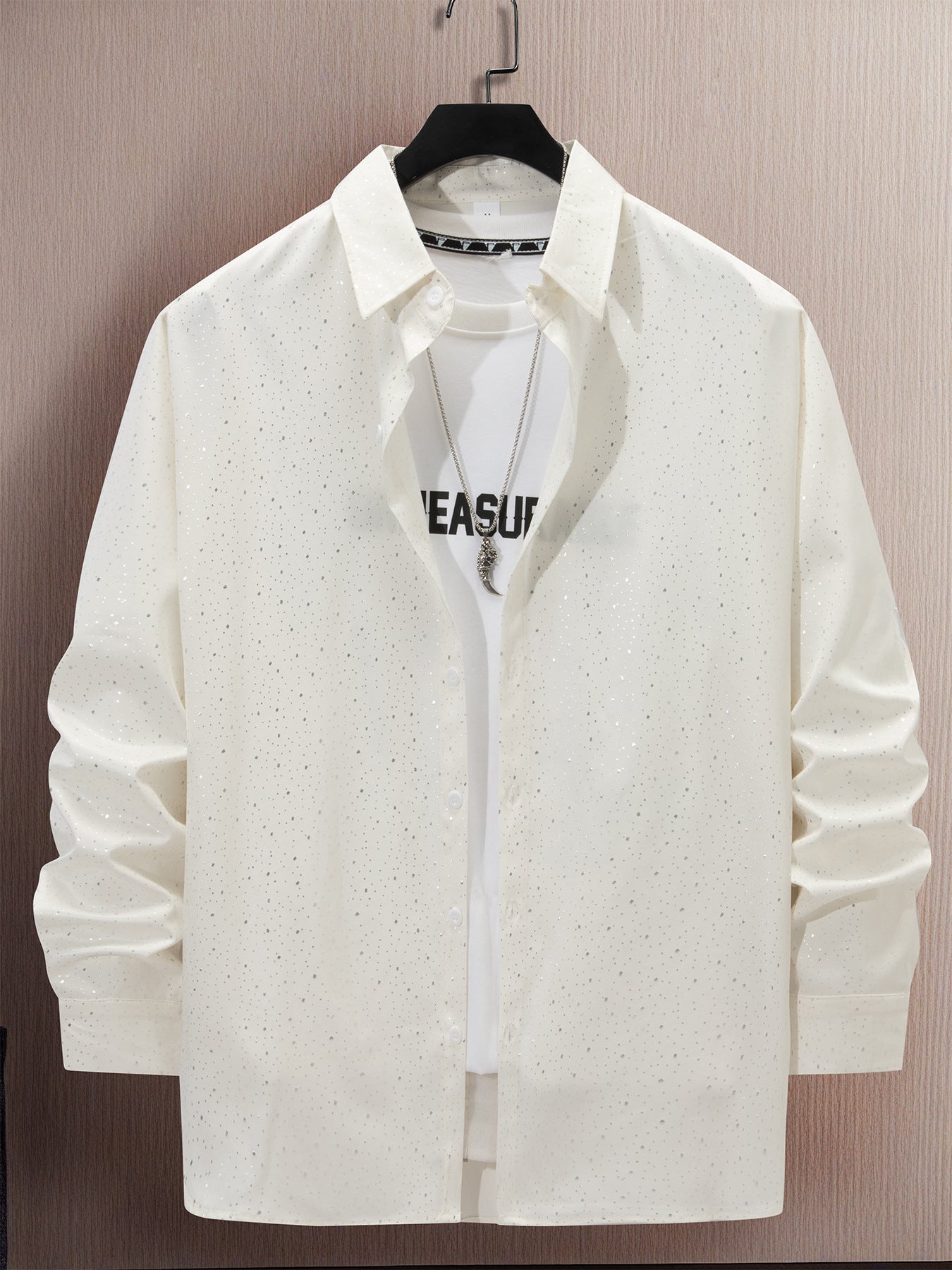 Polyester Fabric Polka Dot Long Sleeve Dress Shirt - Casual Regular Fit - Neon North Clothing