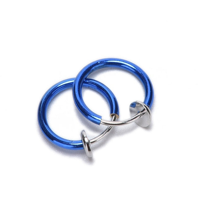1 Pair 13mm Punk Goth False Hoop Earrings Septum Clip on Boby Nose Lip Ear Fake Piercing Rings Stud - Neon North Clothing