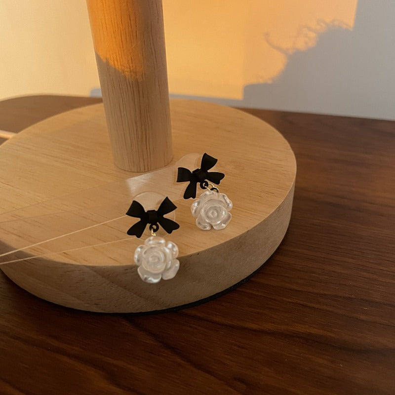 Silver Needle Flower Bow Earrings for Women - Neon North Clothing