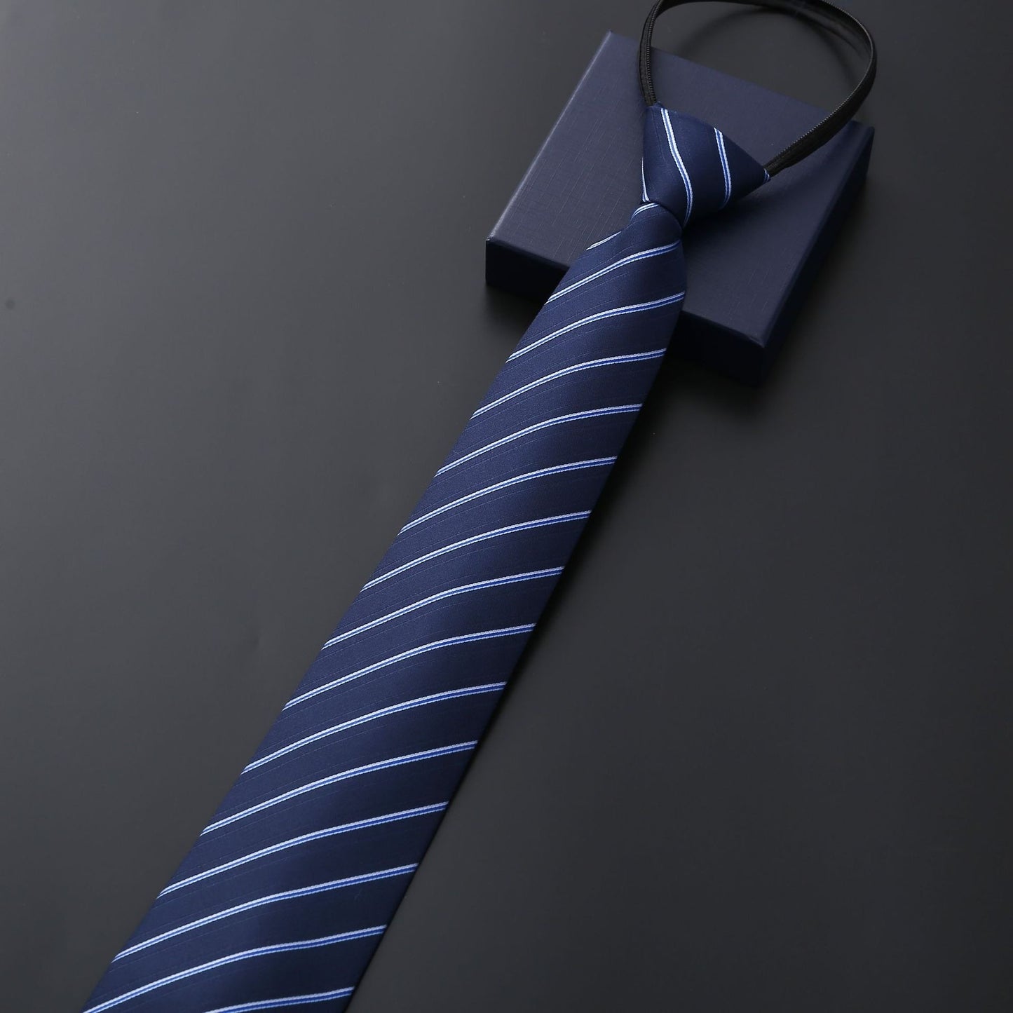 Mens Formal Zipper Tie with Blue Stripes for Business Attire - Neon North Clothing