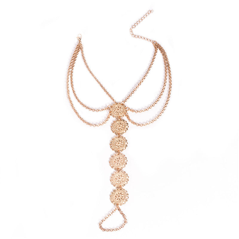 Trendy Simple Metal Texture Carved Disc Beach Tassel Anklet - Neon North Clothing