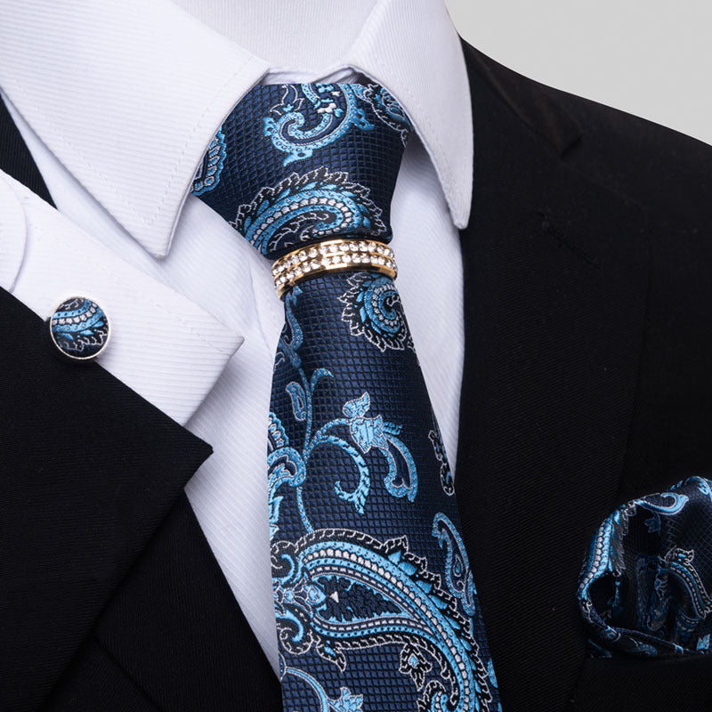 Multi Colored Striped Tie Set with Floral Design for Men - Neon North Clothing