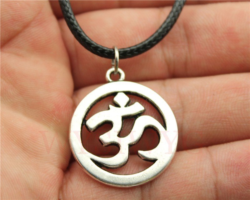 Antique OM Pendant Leather Chain Necklace - Neon North Clothing