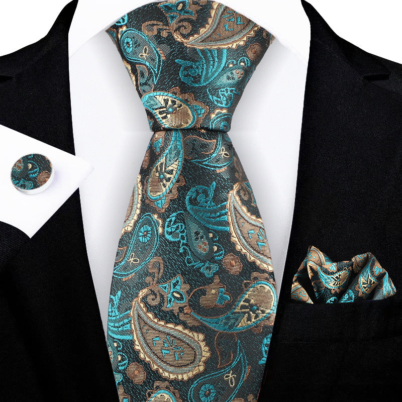 Jacquard Embroidered Tie with Cashew Pattern Design - Neon North Clothing