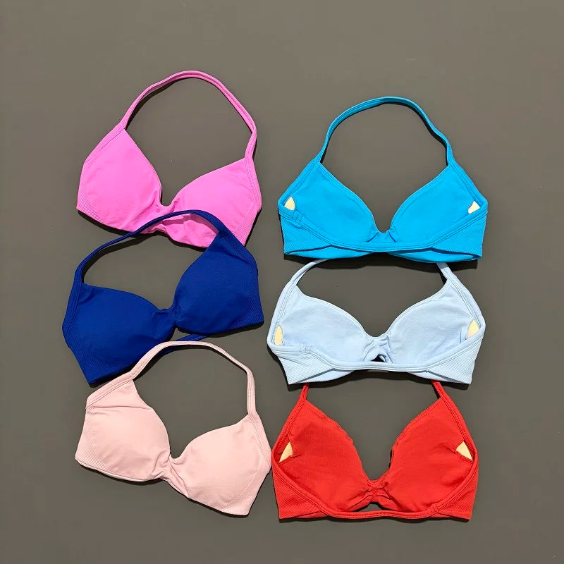 Strappy Backless Yoga Gym Bra with Push-up Removable Cups - Neon North Clothing