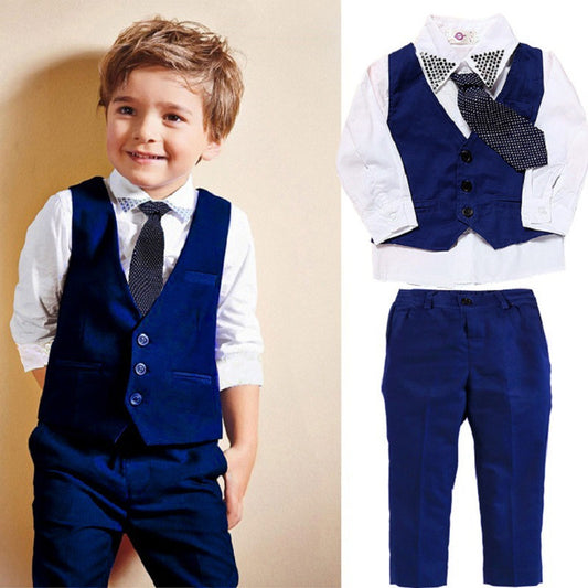Boys Blue Suit Set - Elegant 4 Piece Gentleman Suit for Young Boys