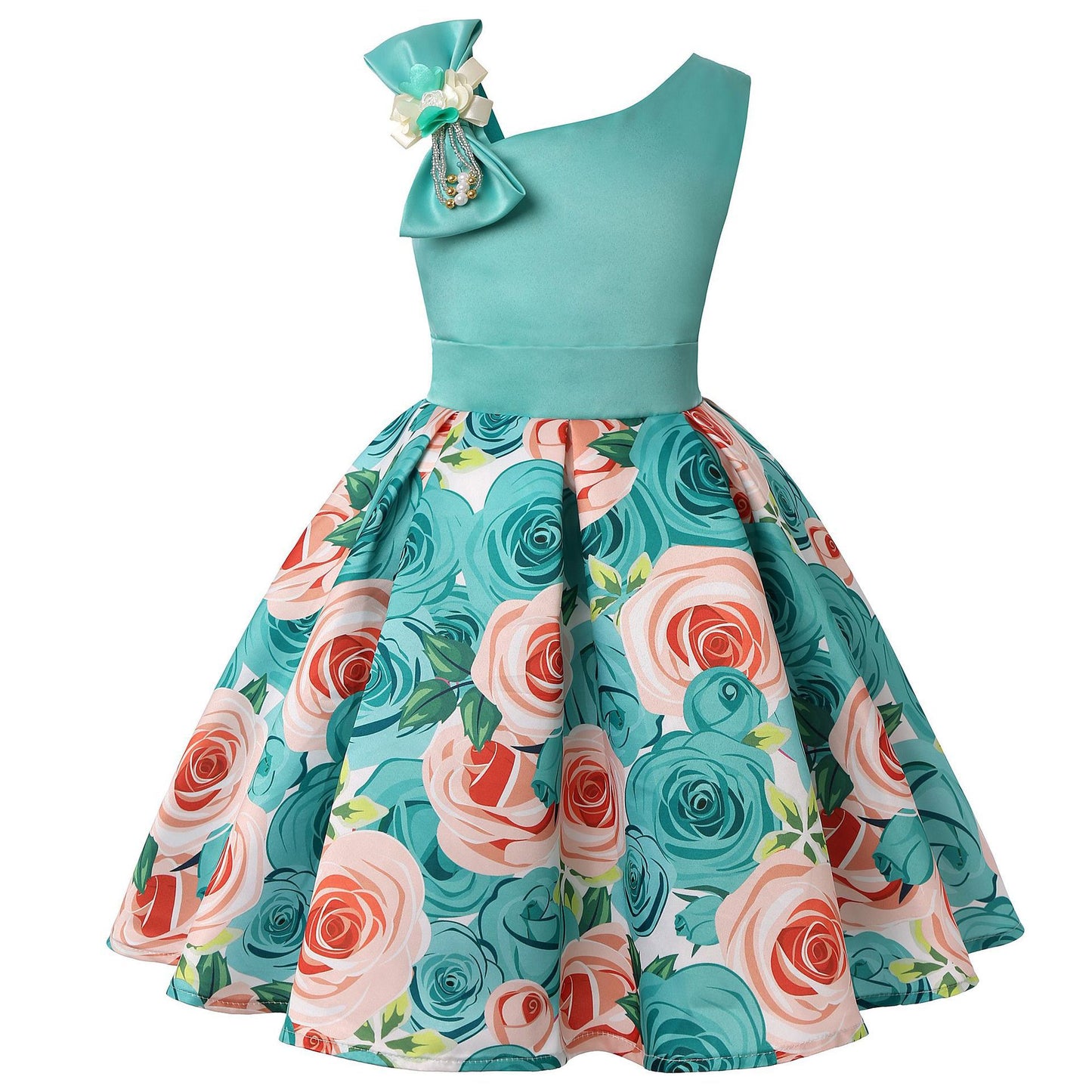 Vestido de princesa con estampado floral digital para niñas 