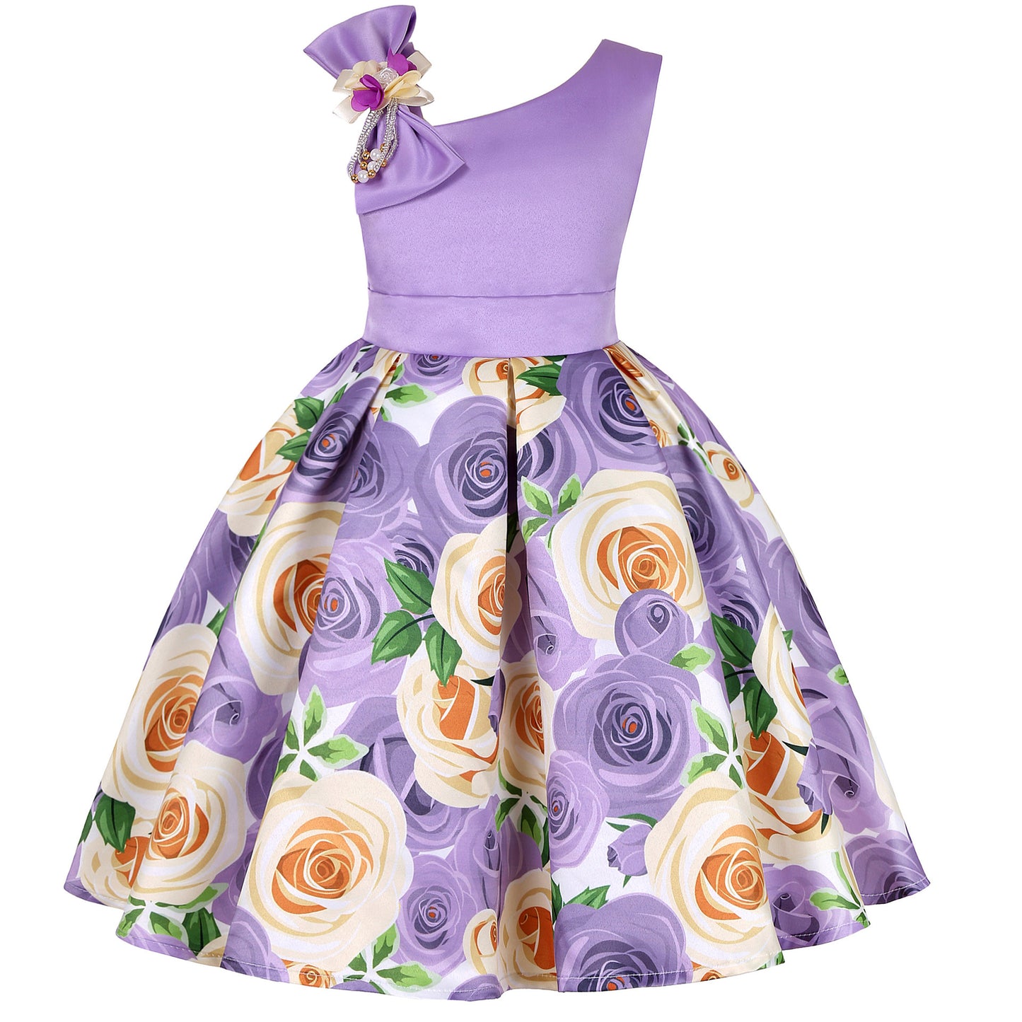Vestido de princesa con estampado floral digital para niñas 