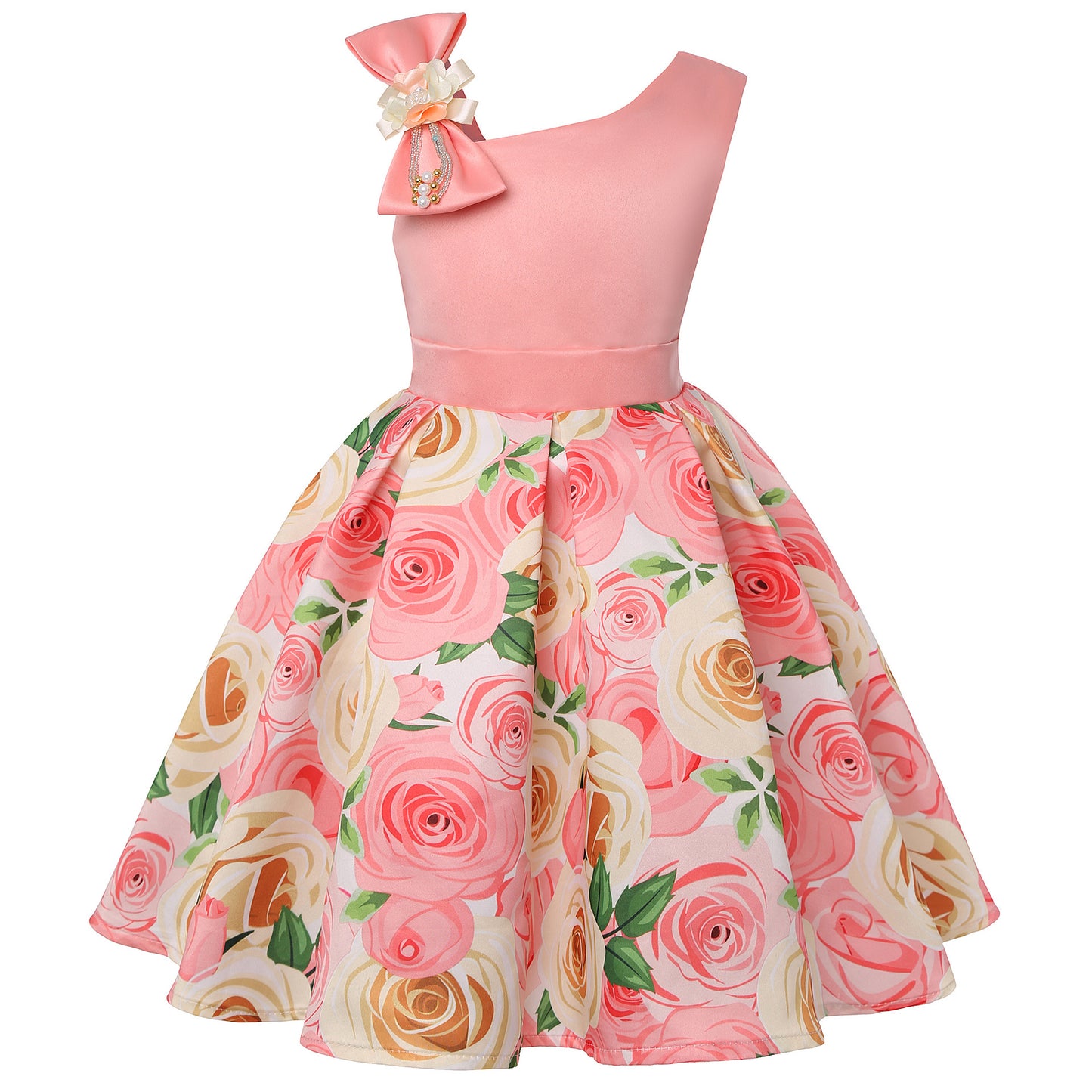 Vestido de princesa con estampado floral digital para niñas 