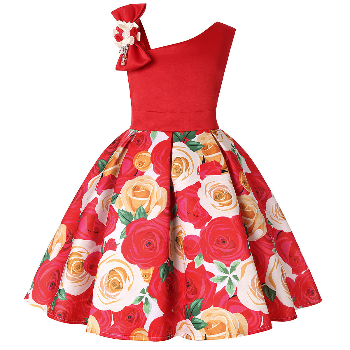 Vestido de princesa con estampado floral digital para niñas 