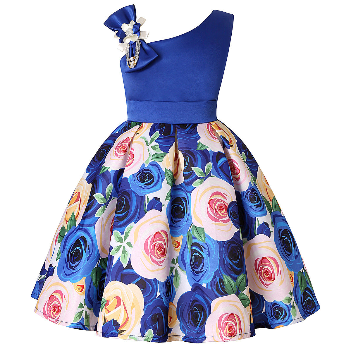 Vestido de princesa con estampado floral digital para niñas 