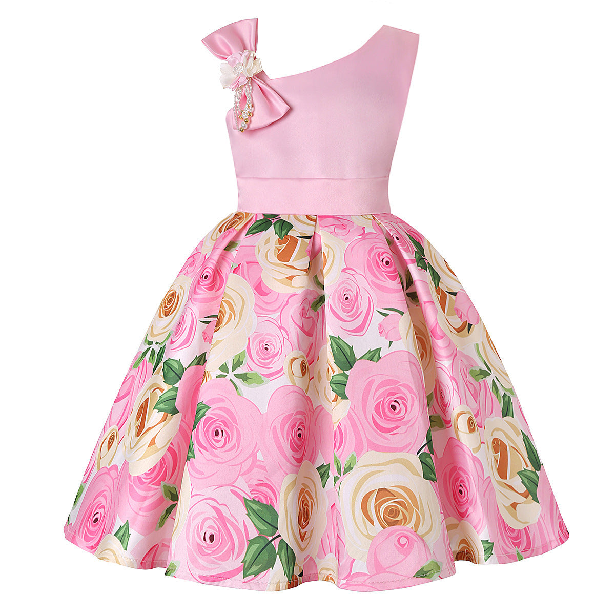 Vestido de princesa con estampado floral digital para niñas 