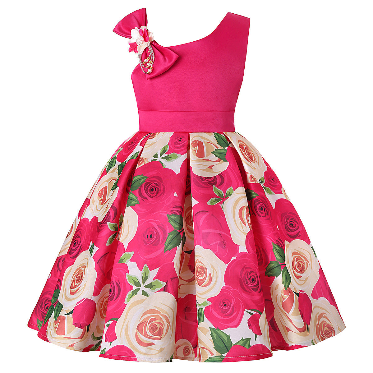 Vestido de princesa con estampado floral digital para niñas 