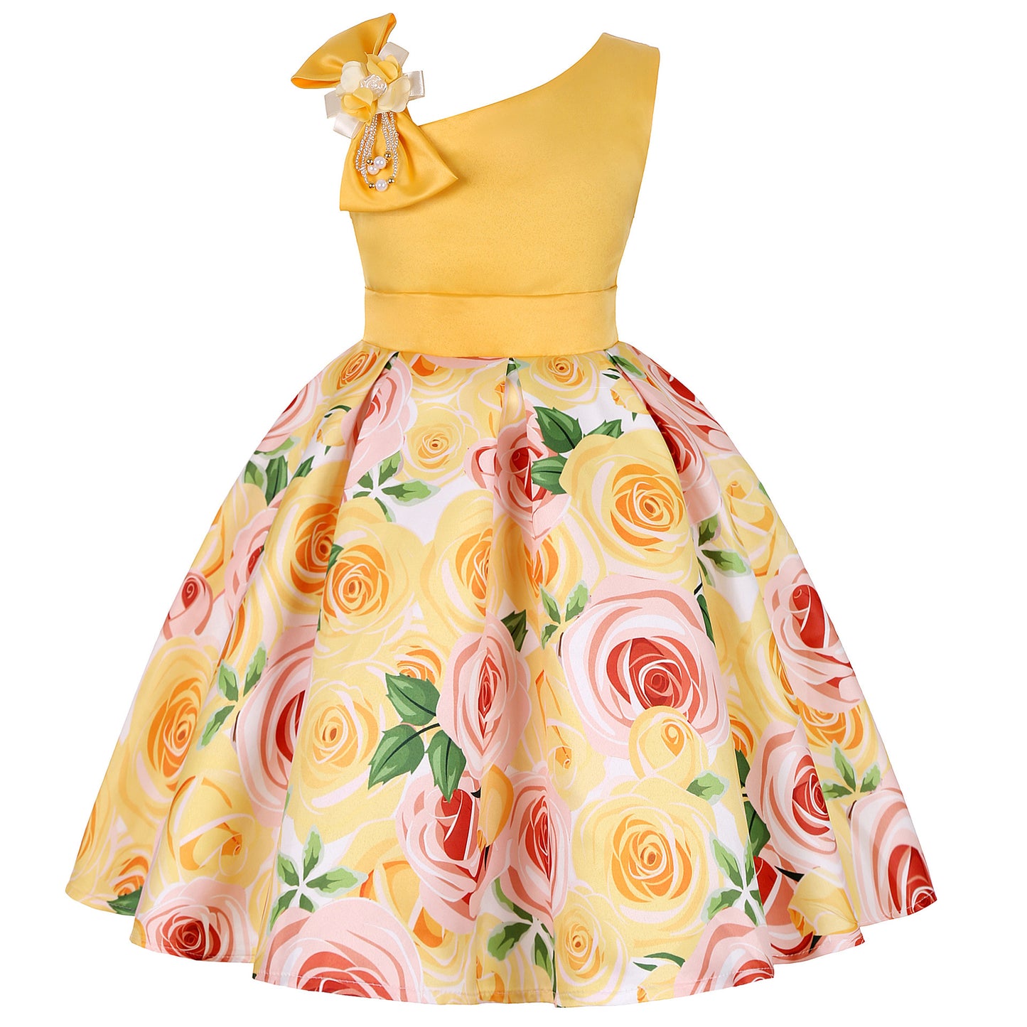 Vestido de princesa con estampado floral digital para niñas 