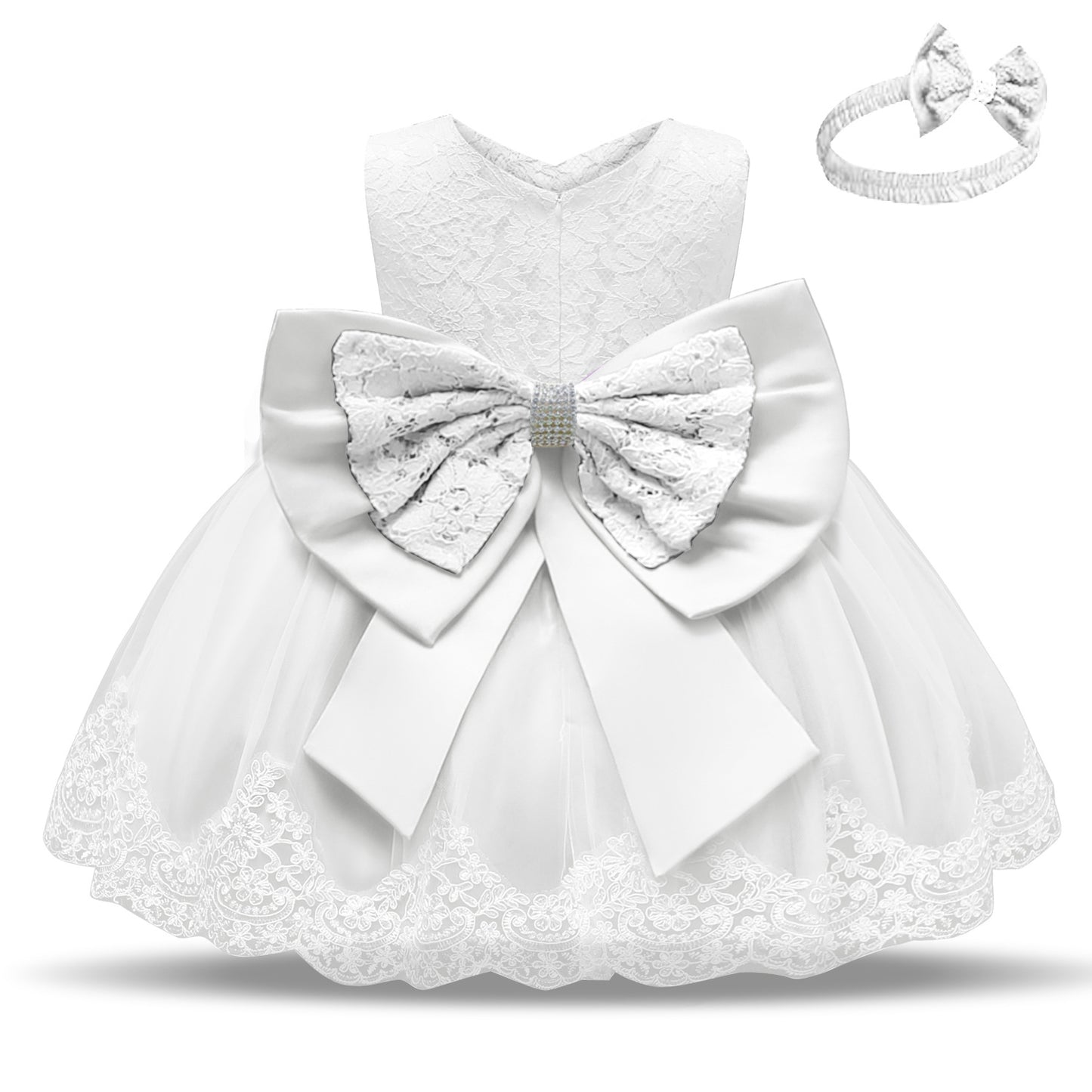Baby Girls Christening Gown White Flower Ball Dress