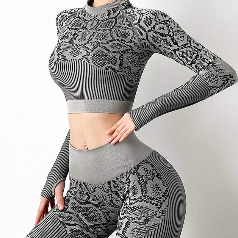 Ensemble deux pièces imprimé yoga et sport pour femme avec effet push-up
